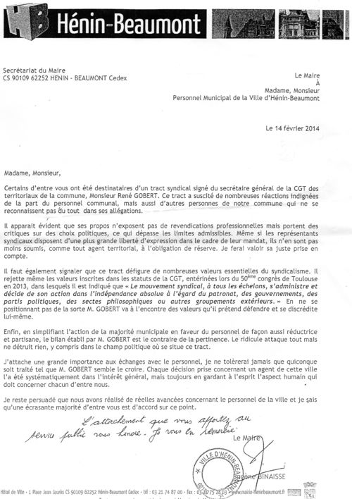 Réponse maire cgt